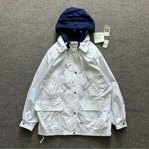 NWOT London Fog White Navy Hooded Windbreaker Lightweight Chore Jacket Women’s M